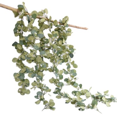 Factory Direct Christmas Garland Silver Dollar Eucalyptus Garland with Babysbreath 1.9m 148 pcs Artificial Leaves