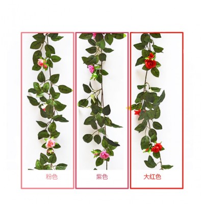 Factory Direct 1.8M Artificial Rose Vine Green Leaves Wall Hanging Pink Rose Flowers Garland for Wedding Hotel Party Garden Dec