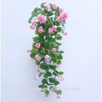 Artificial light pink hanging begonia ivy with 11 branches for public place wall decoration