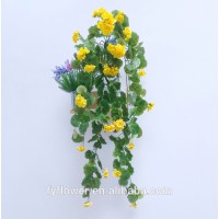 Artificial yellow hanging begonia with 11 branches for public place wall decoration