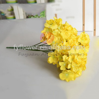 factory direct artificial silk fabric 7heads yellow wedding hydrangea bouquet flower