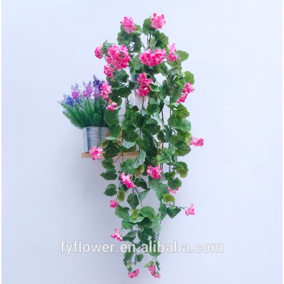 Artificial pink hanging begonia with 11 branches for public place wall decoration