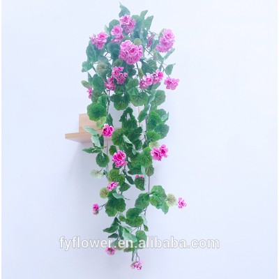 Artificial purple hanging begonia with 11 branches for public place wall decoration