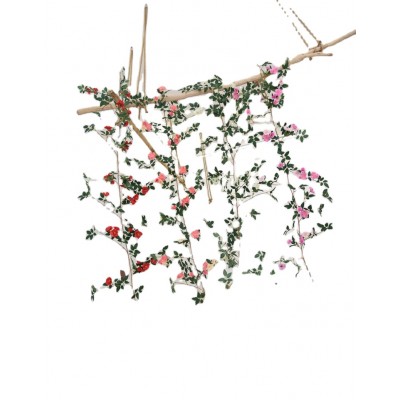 Factory Direct Party Artificial Eucalyptus Garland Small Champagne Roses Greenery Eucalyptus Leaves Vine