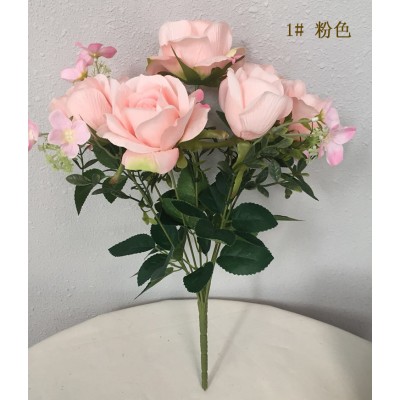 Fuyuan Artificial Silk Palace Rose Bouquets NO.2 with  7 Heads Silk Rose Flowers Decoration for Table Home Office Wedding-Pink