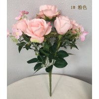 Fuyuan Artificial Silk Palace Rose Bouquets NO.2 with  7 Heads Silk Rose Flowers Decoration for Table Home Office Wedding-Pink